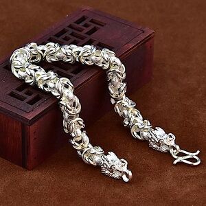 STERLING SILVER DRAGON BRACELET CHAIN LINK DOUBLE HEAD DRAGON